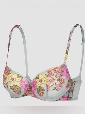 Savage X Fenty Mod Poppy Floral Balconette Bra 38H 38 H Morning Grey NEW